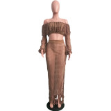 Summer Hollow Sexy Fashion Mesh Tassel See-Through Two-Piece Skirt Set