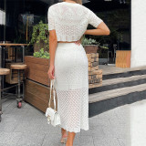 Knitting Crocheted Short-Sleeved Two-Piece Mid-Length Skirt Set