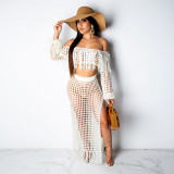 Summer Hollow Sexy Fashion Mesh Tassel See-Through Two-Piece Skirt Set