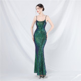 Women sequin suspender evening dress