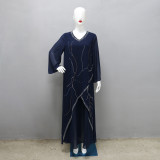 Muslim Abaya Beaded Chiffon Dress With Belt