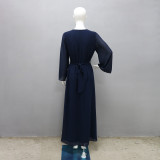 Muslim Abaya Beaded Chiffon Dress With Belt