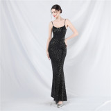 Women sequin suspender evening dress