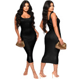 Sexy Fashionable U-Neck Sleeveless Solid Color Slim Women's Dress