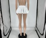 Women Solid Stretch Pleated Skirt Bubble Skirt