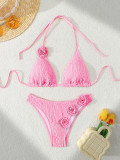 Women 3D Flower Bikini Sexy Lace-Up Swimwear Two Pieces
