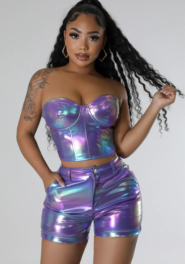 Women Trendy Fashion Top and Shorts Two-piece Set