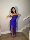 Women's Sexy Strapless Ruffled Slit Dress