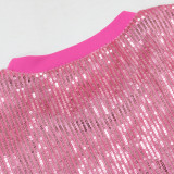 Women Fashion Round Neck Short Sleeve Sequin Tassel Casual Dress
