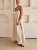 Women contrast color suspender dress
