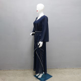 Muslim Abaya Beaded Chiffon Dress With Belt