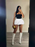 Women Solid Stretch Pleated Skirt Bubble Skirt