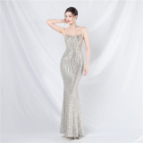 Women sequin suspender evening dress