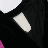 Muslim Abaya Contrast Color Robe Slim Fit Zipper Velvet Dress