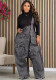 Plus Size Women Casual Denim Loose Wide Leg Suspenders
