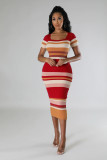 Women Round Neck Knitting Short Sleeve Dress