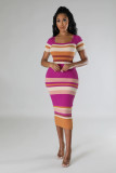 Women Round Neck Knitting Short Sleeve Dress