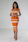 Women Round Neck Knitting Short Sleeve Dress