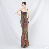 Women sequin suspender evening dress