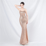 Women sequin suspender evening dress