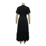 Women Pocket Ruffle Sleeve V-Neck Contrast Patchwork Dress