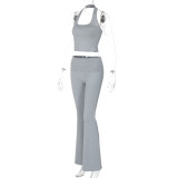 Women's Summer Fashion Halter Neck Low Back Small Vest Slim Pants Two Piece Set