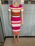 Women Round Neck Knitting Short Sleeve Dress