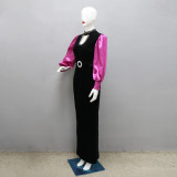 Muslim Abaya Contrast Color Robe Slim Fit Zipper Velvet Dress