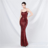 Women sequin suspender evening dress
