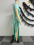 Sexy Solid Color Hollow Stretch Tight Fitting Slit Lace-Up Midi Dress Shorts Two Piece Set