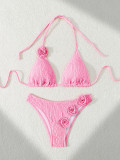 Women 3D Flower Bikini Sexy Lace-Up Swimwear Two Pieces