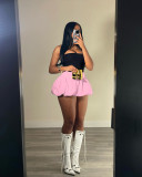 Women Solid Stretch Pleated Skirt Bubble Skirt