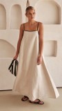 Women contrast color suspender dress