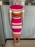Women Round Neck Knitting Short Sleeve Dress