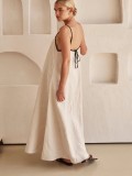 Women contrast color suspender dress