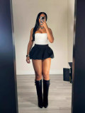 Women Solid Stretch Pleated Skirt Bubble Skirt