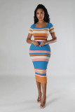 Women Round Neck Knitting Short Sleeve Dress