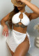Women's Solid Color Mesh Patchwork Bikini Cover Up Skirt Three-Piece Swimsuit