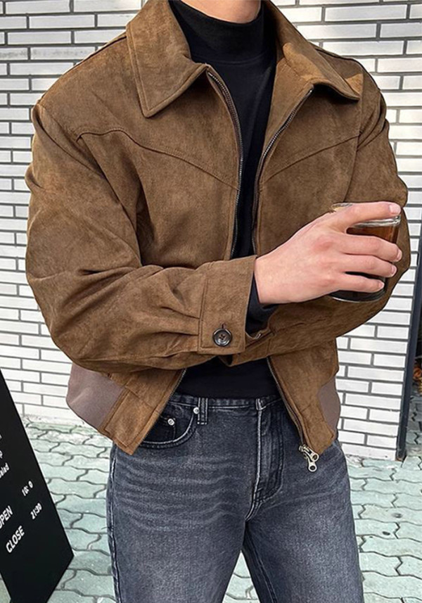 Stylish Casual Solid Color Zipper Turndown Collar Men's Jacket