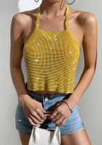 Sexy Nightclub Metallic Sparkling Diamonds Low Back Square Neck Camisole