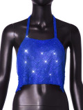 Sexy Nightclub Metallic Sparkling Diamonds Low Back Square Neck Camisole