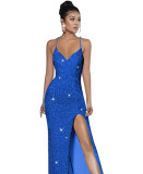 Sleeveless Backless Strap Red Deep V-Neck Sequin Dress（Processing time need 3-6 days）