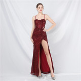 Luxury Sequin Fishbone Slim Waist Slit Evening Dress