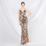 Luxury Sequin Strap Mermaid Gown Elegant Long Evening Dress