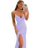 Luxury Sequin Strap Deep V Neck Low Back Formal Party Evening Dress（Processing time need 3-6 days）