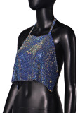 Sexy Nightclub Metallic Sparkling Diamonds Low Back Square Neck Camisole