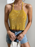 Sexy Nightclub Metallic Sparkling Diamonds Low Back Square Neck Camisole