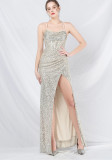Luxury Sequin Fishbone Slim Waist Slit Evening Dress
