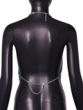 Sexy Nightclub Metallic Sparkling Diamonds Low Back Square Neck Camisole