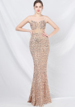 Luxury Strap Fishbone Slim Waist Mesh Sequin Evening Dress Luxury Strap Fishbone Slim Waist Mesh Sequin Evening Dress